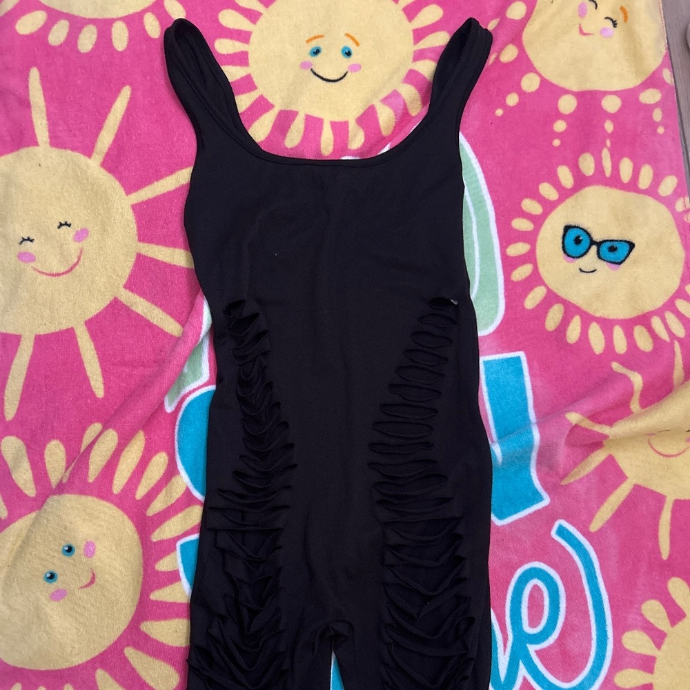 Black distressed romper